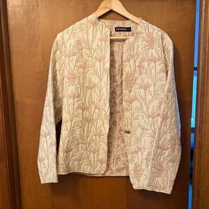 Khangura Women's Cream and Pink Floral Jacket